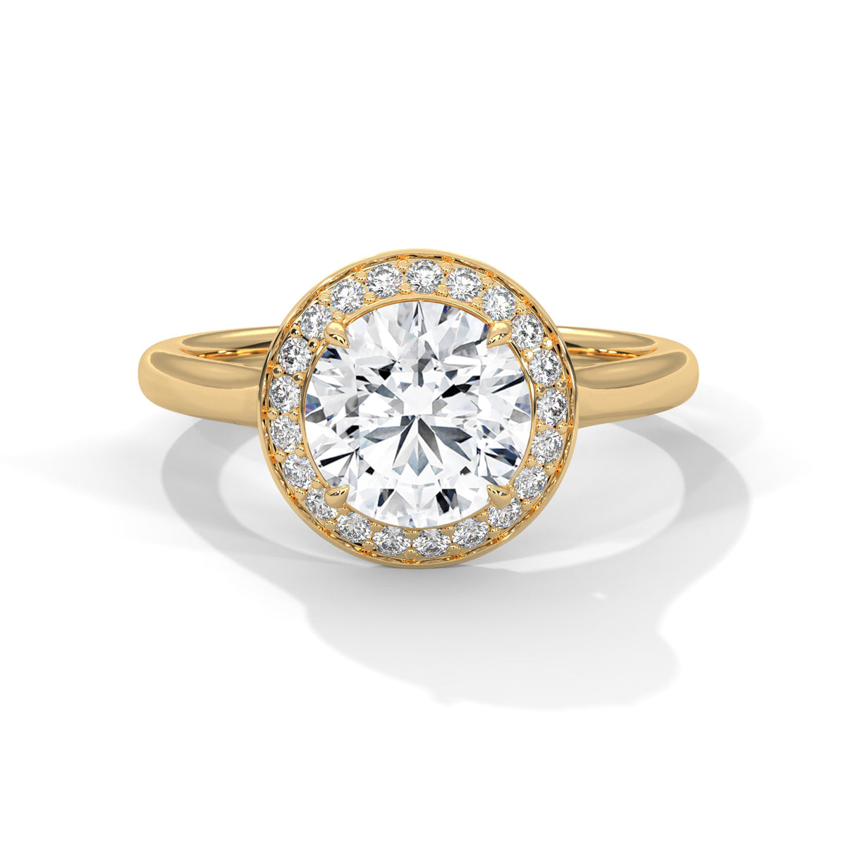 Round Halo Moissanite Trendy luxurious fashion Engagement Ring 14K & 18K Gold plated