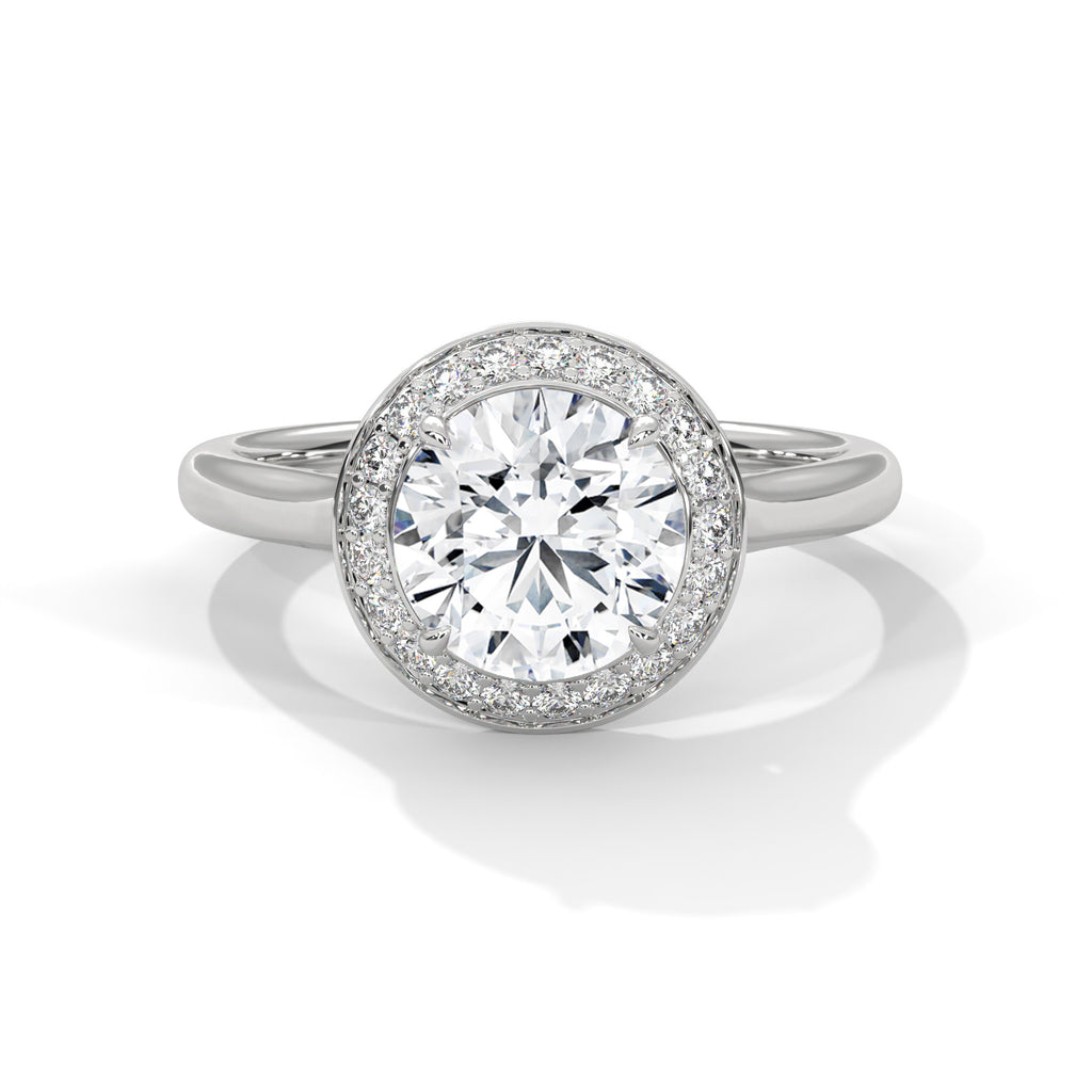 Round Halo Moissanite Trendy luxurious fashion Engagement Ring 14K & 18K Gold plated