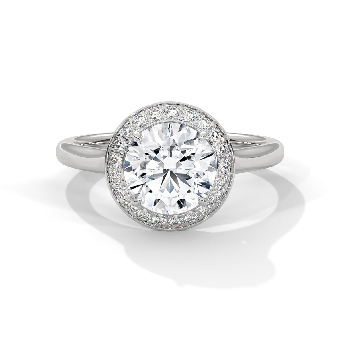 Round Halo Moissanite Trendy luxurious fashion Engagement Ring 14K & 18K Gold plated