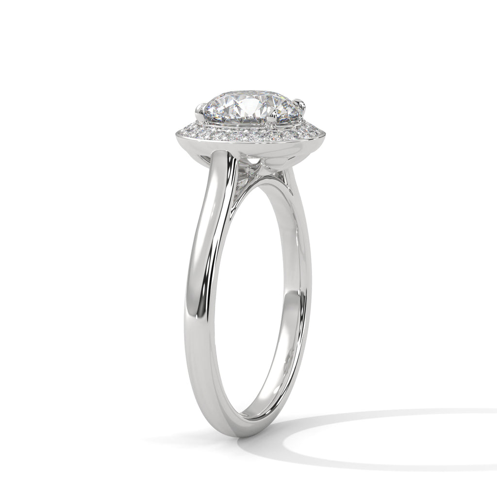 Round Halo Moissanite Trendy luxurious fashion Engagement Ring 14K & 18K Gold plated