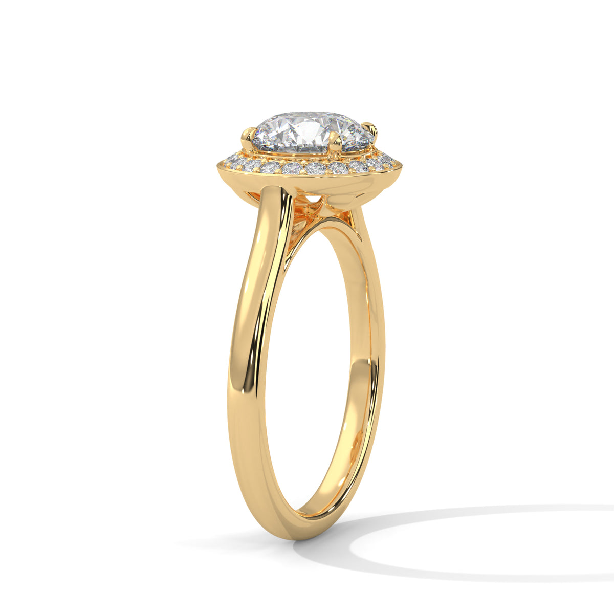 Round Halo Moissanite Trendy luxurious fashion Engagement Ring 14K & 18K Gold plated