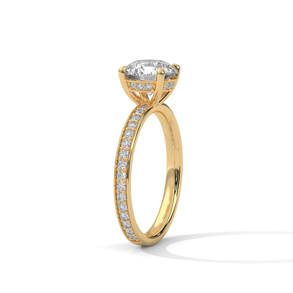 Round Solitaire Pavé Moissanite Engagement Ring | 14K & 18K Gold