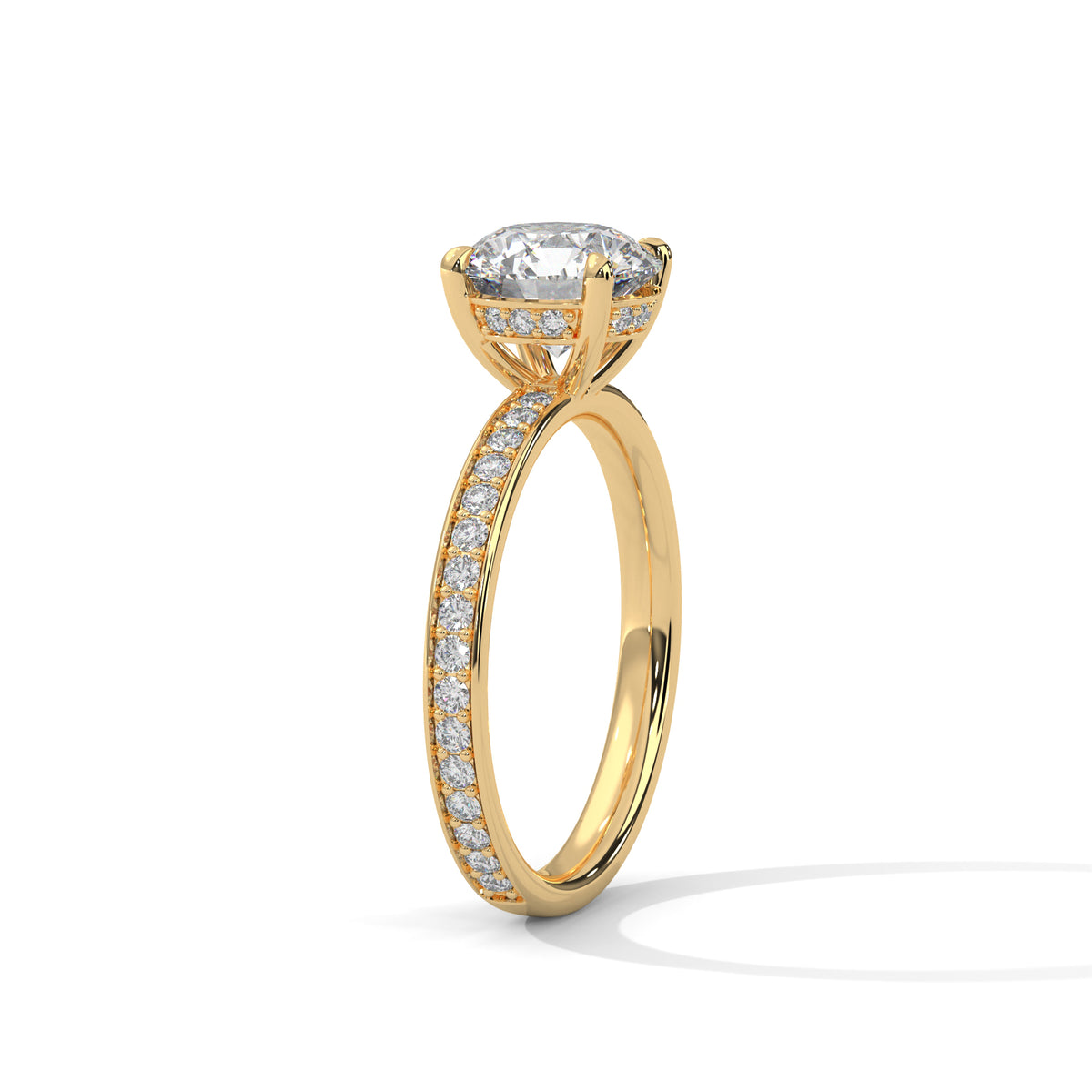 Round Solitaire Pavé Moissanite Engagement Ring | 14K & 18K Gold
