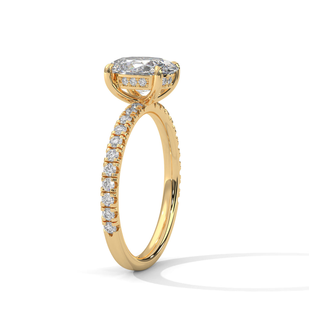 Oval Moissanite Solitaire Ring | 34-Stone Pavé Band | 925 Sterling Silver & 18K Plating