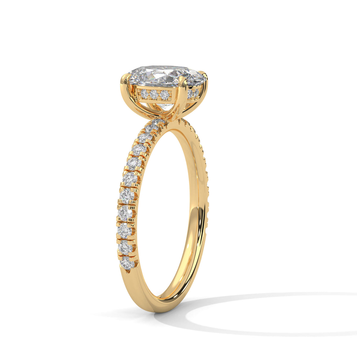 Oval Moissanite Solitaire Ring | 34-Stone Pavé Band | 925 Sterling Silver & 18K Plating
