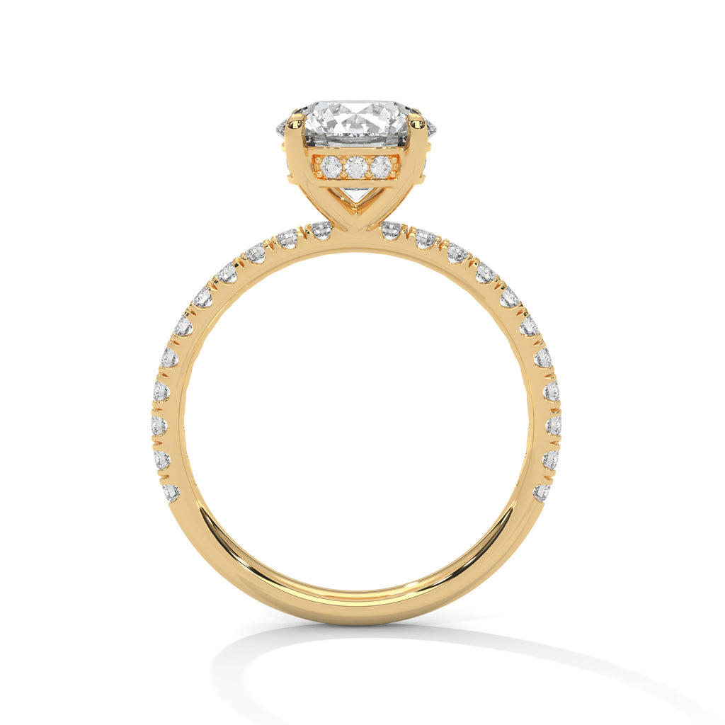 Round Cut Moissanite Solitaire Ring with Pavé Band | 925 Sterling Silver & 18K Plating