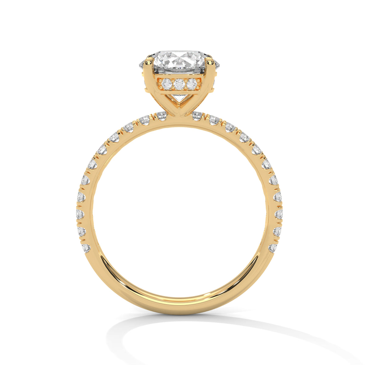 Round Cut Moissanite Solitaire Ring with Pavé Band | 925 Sterling Silver & 18K Plating