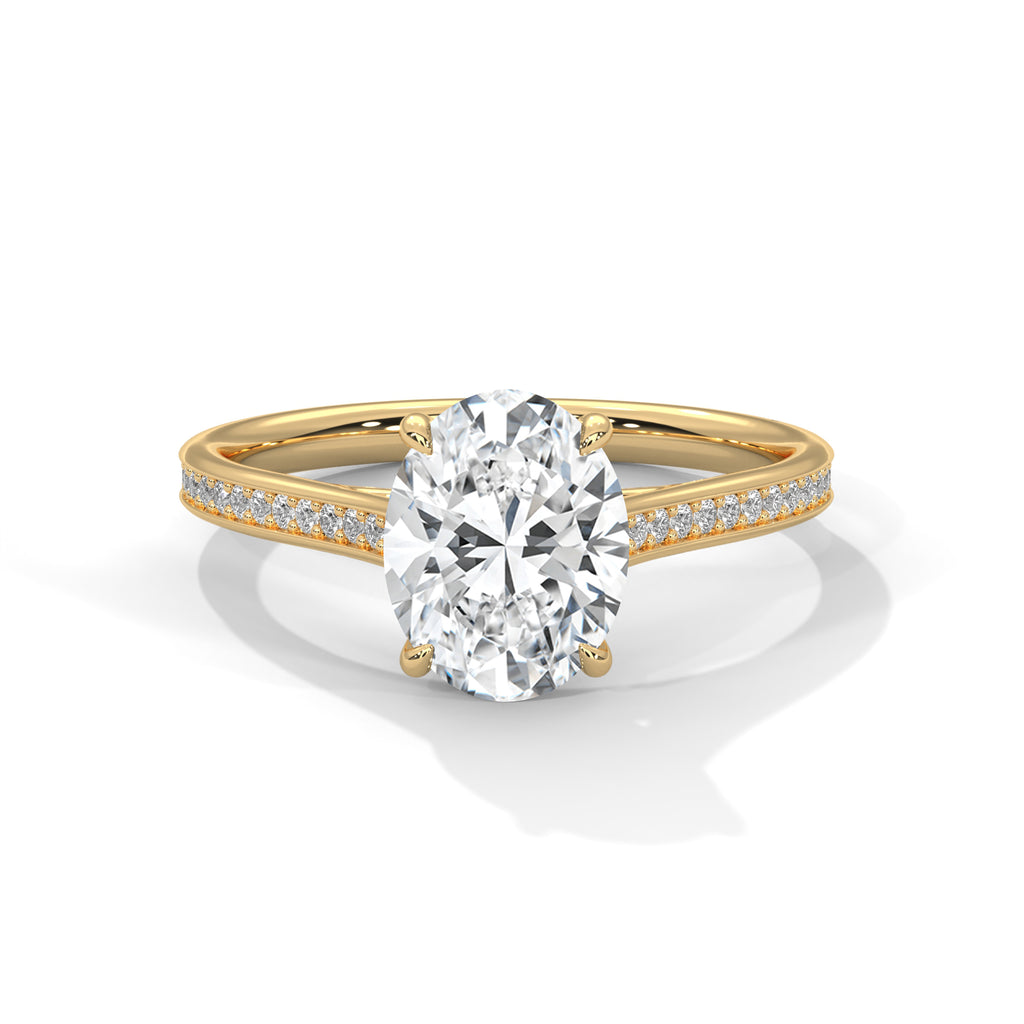 Oval Moissanite Engagement Ring Pavé Band 925 Sterling Silver & 18K Plating