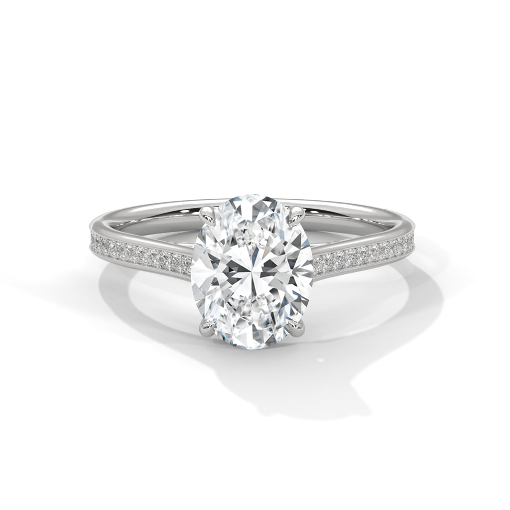 Oval Moissanite Engagement Ring Pavé Band 925 Sterling Silver & 18K Plating