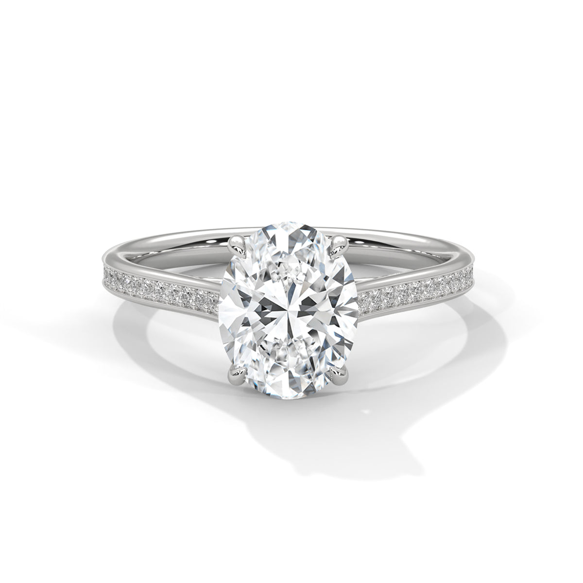Oval Moissanite Engagement Ring Pavé Band 925 Sterling Silver & 18K Plating