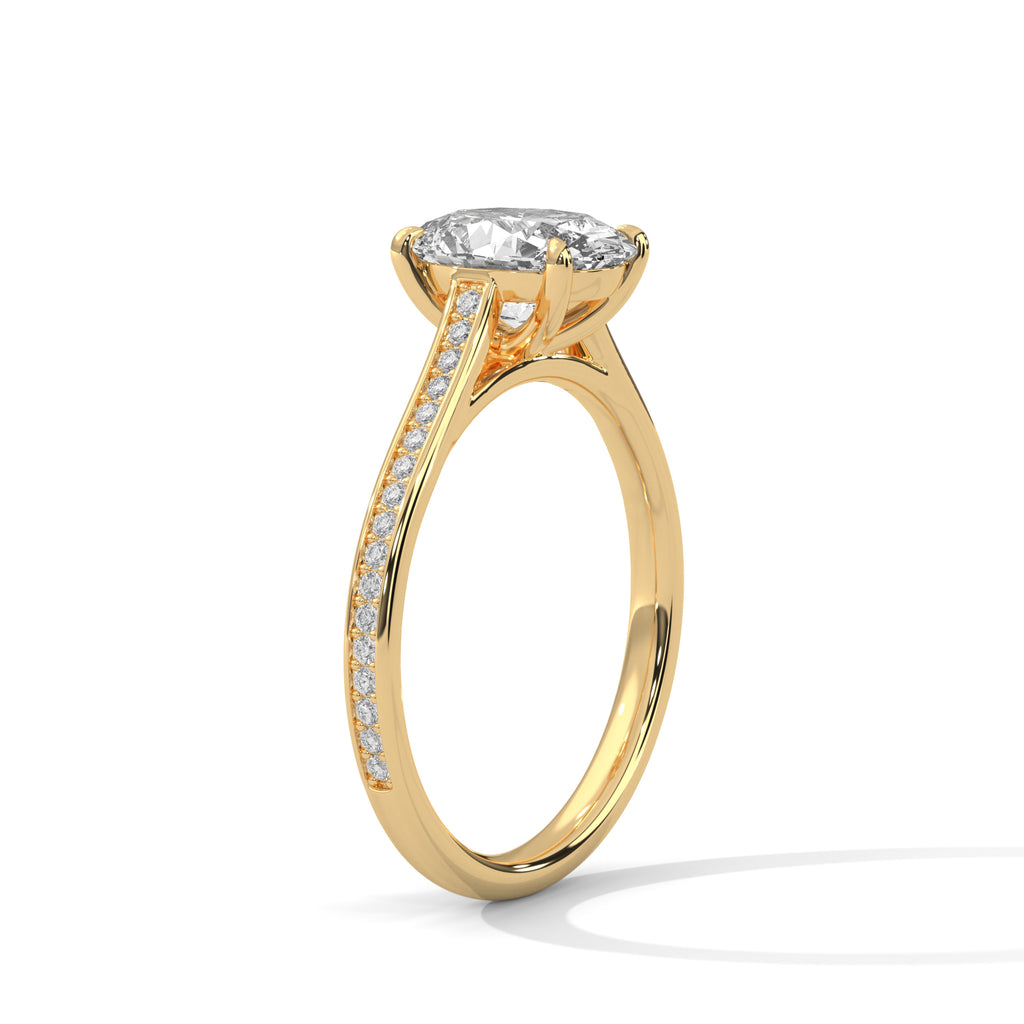 Oval Moissanite Engagement Ring Pavé Band 925 Sterling Silver & 18K Plating