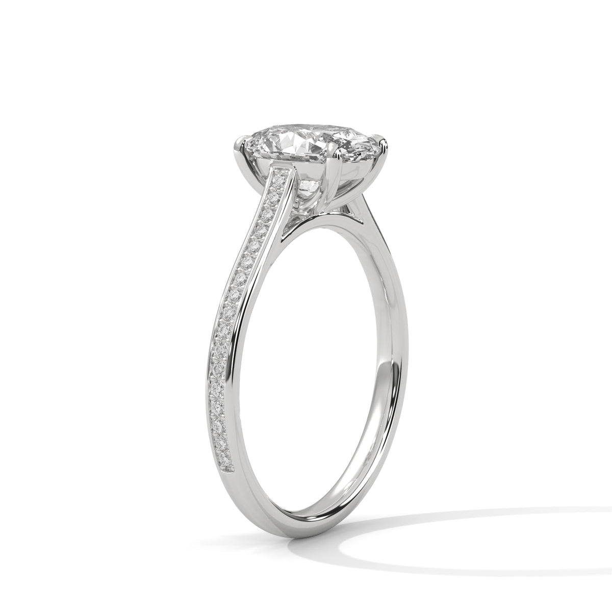 Oval Moissanite Engagement Ring Pavé Band 925 Sterling Silver & 18K Plating