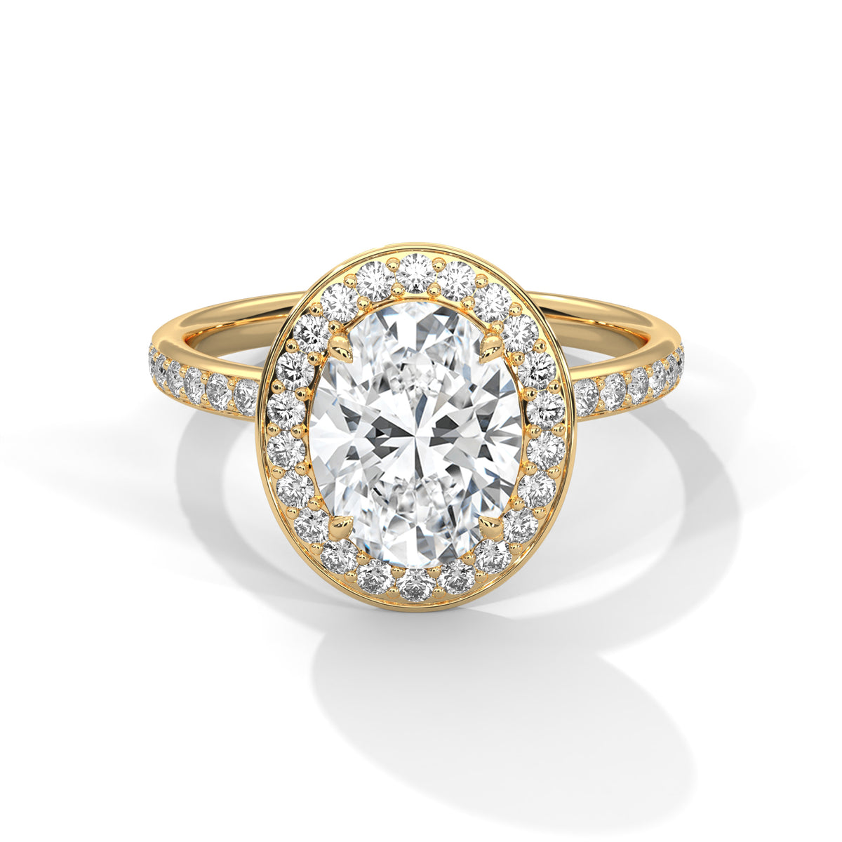 Oval Halo Moissanite Engagement Ring Pavé Band 18K Plating