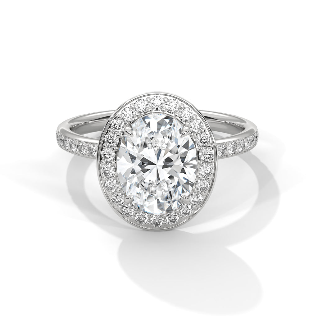 Oval Halo Moissanite Engagement Ring Pavé Band 18K Plating