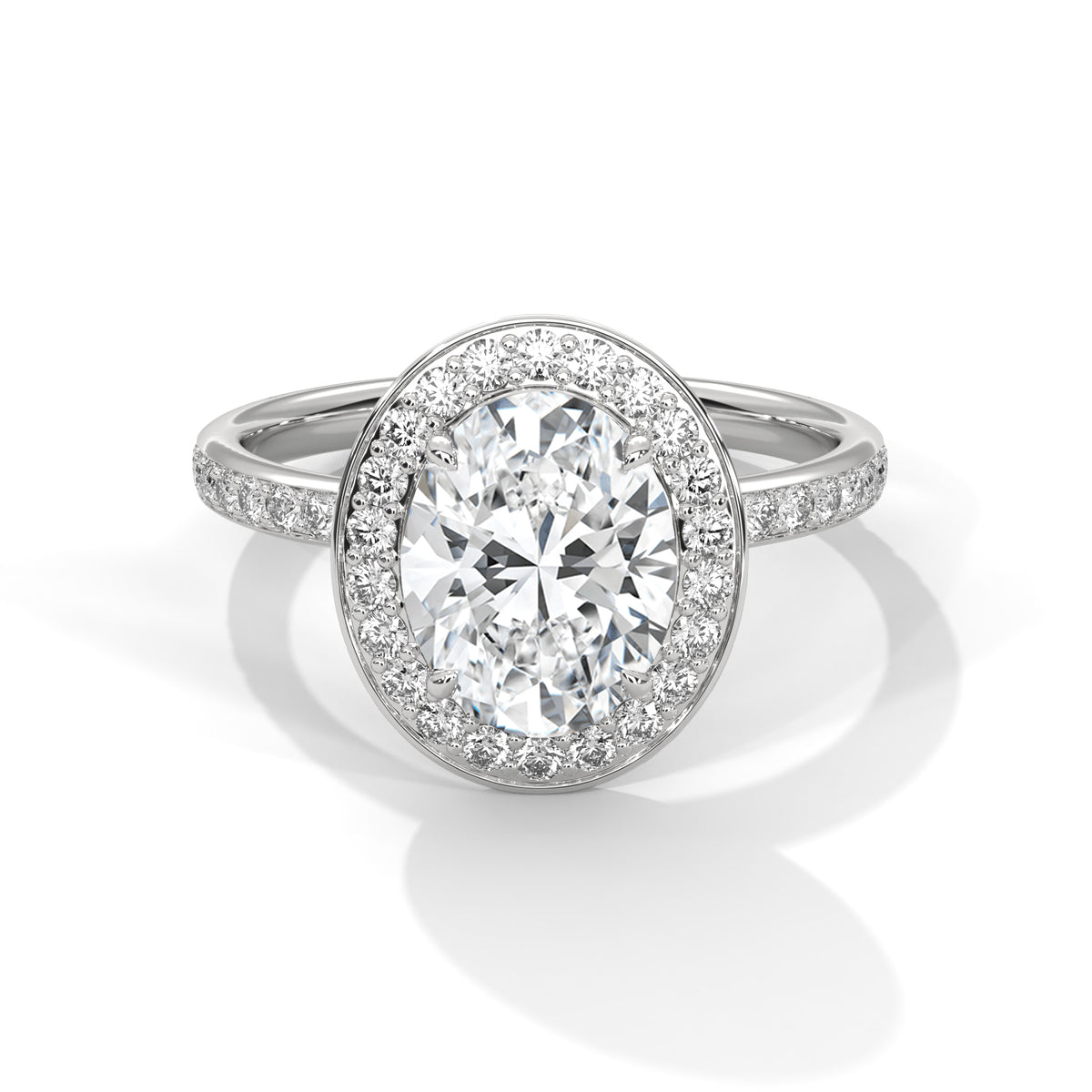 Oval Halo Moissanite Engagement Ring Pavé Band 18K Plating