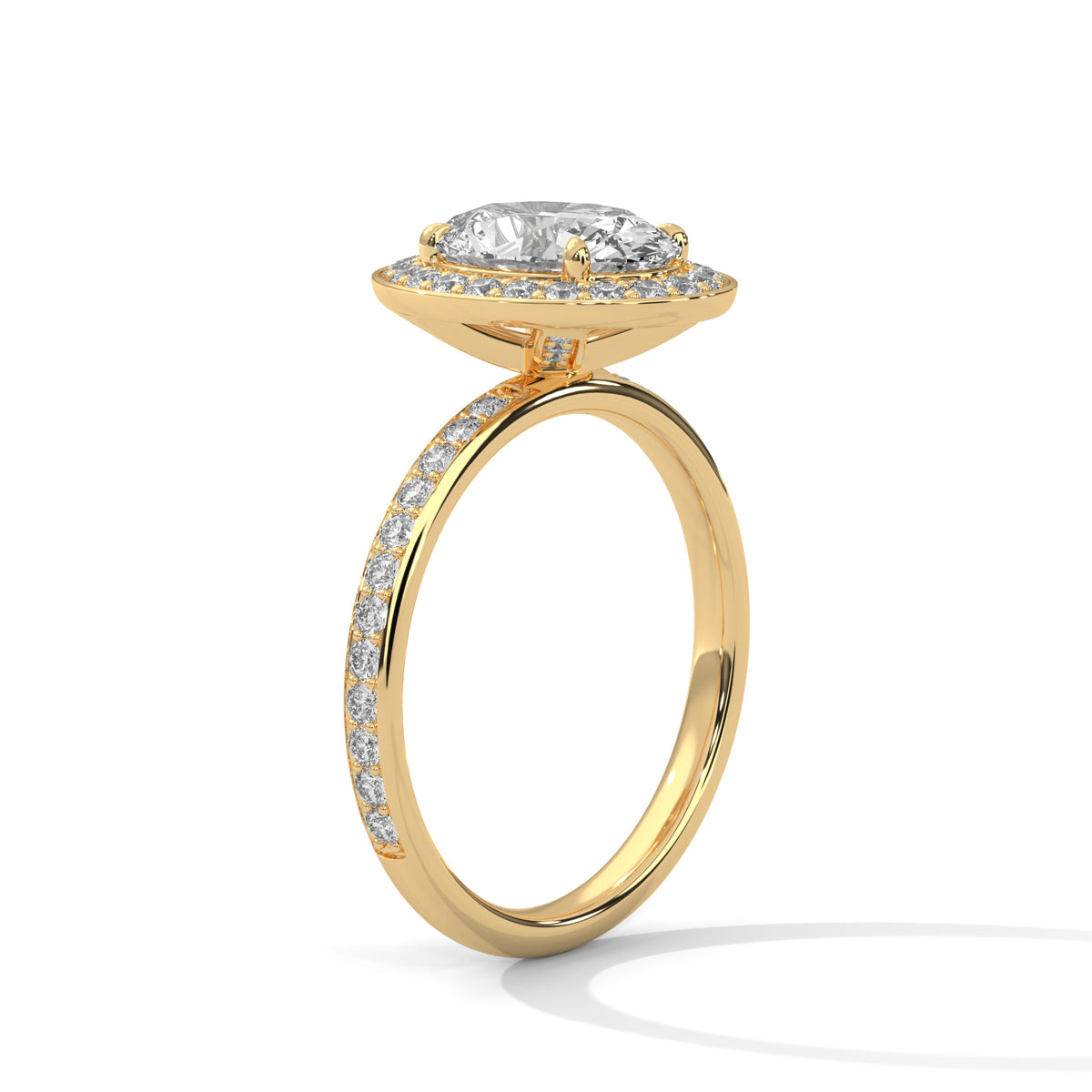 Oval Halo Moissanite Engagement Ring Pavé Band 18K Plating