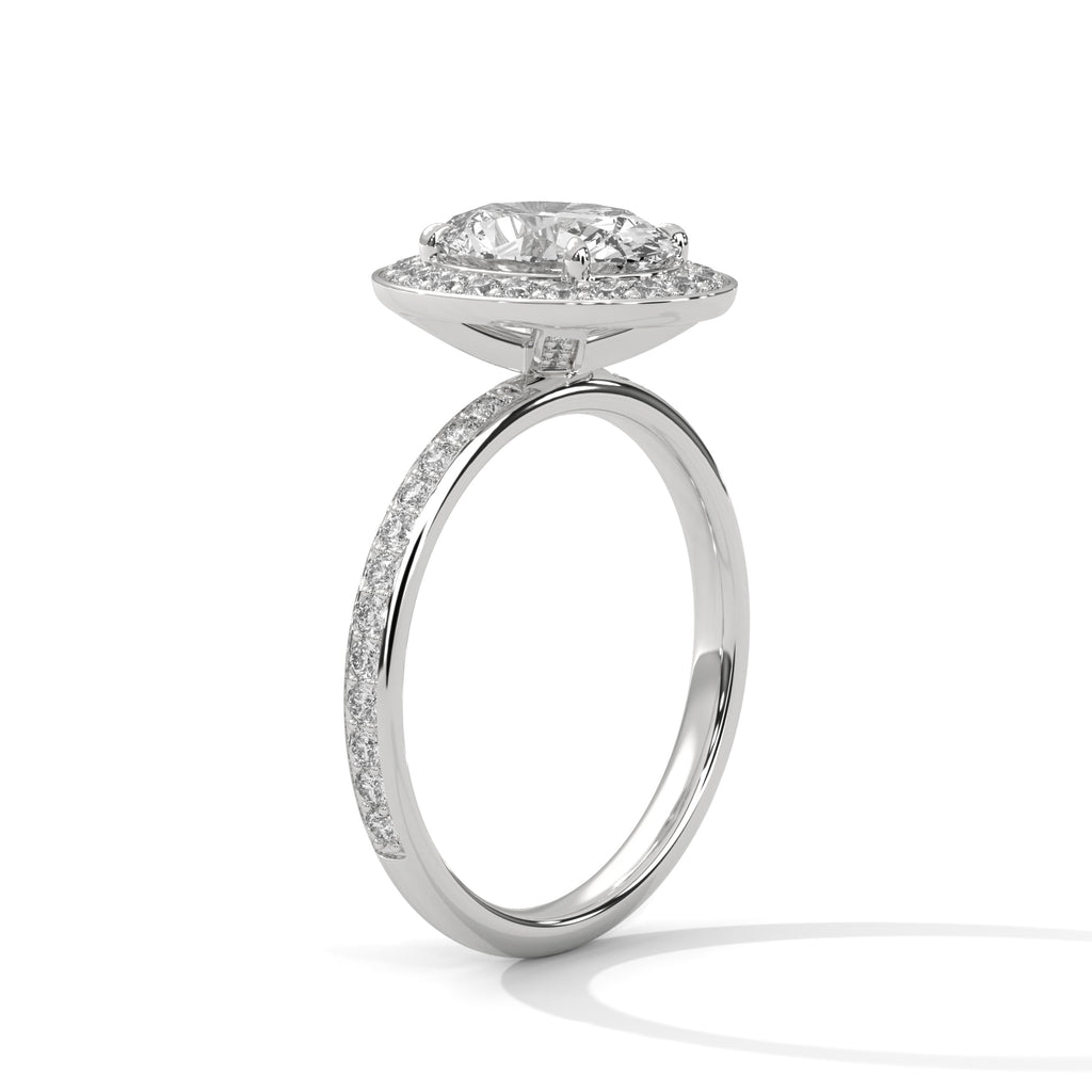 Oval Halo Moissanite Engagement Ring Pavé Band 18K Plating