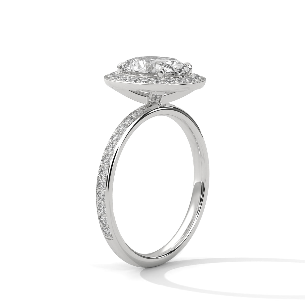 Oval Halo Moissanite Engagement Ring Pavé Band 18K Plating
