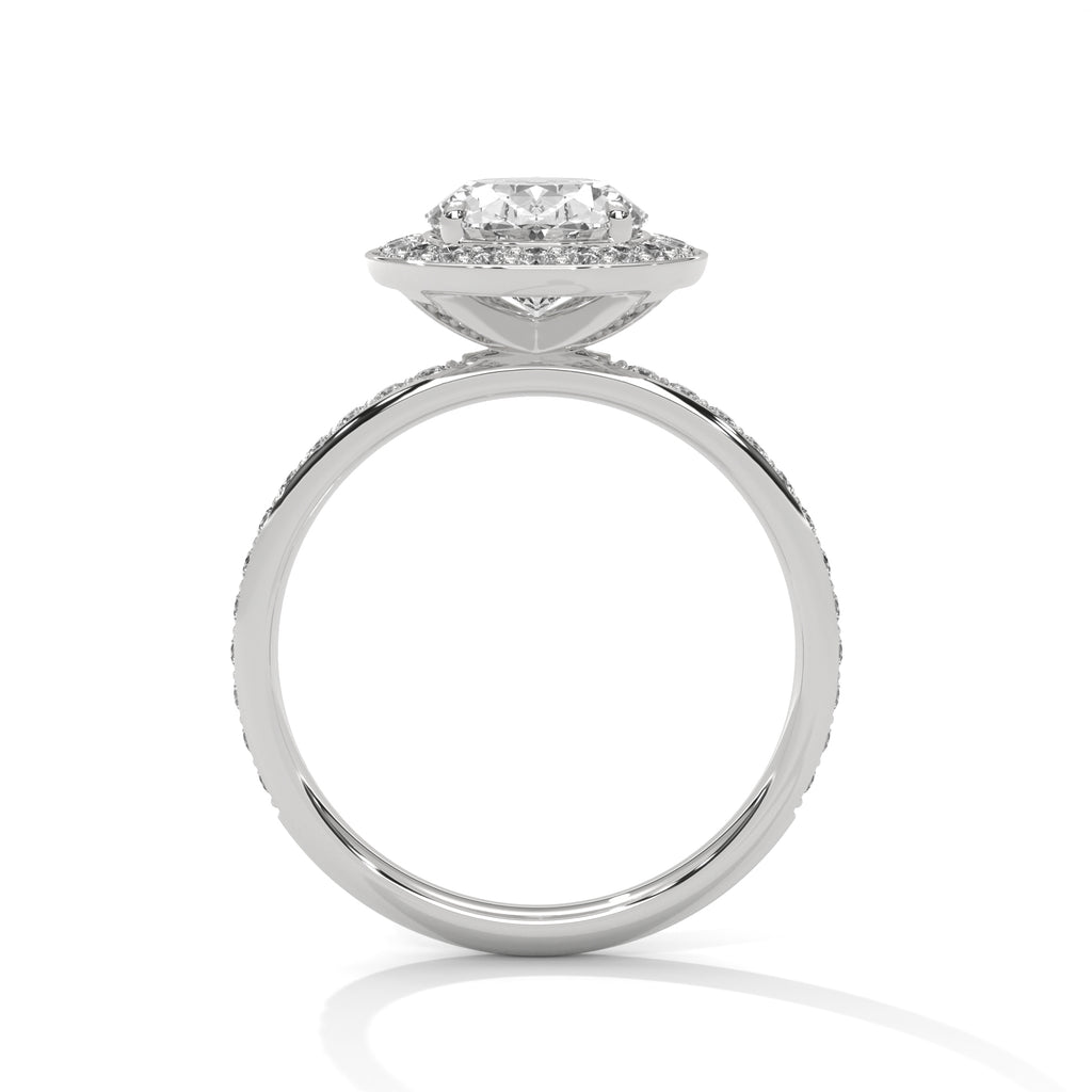 Oval Halo Moissanite Engagement Ring Pavé Band 18K Plating