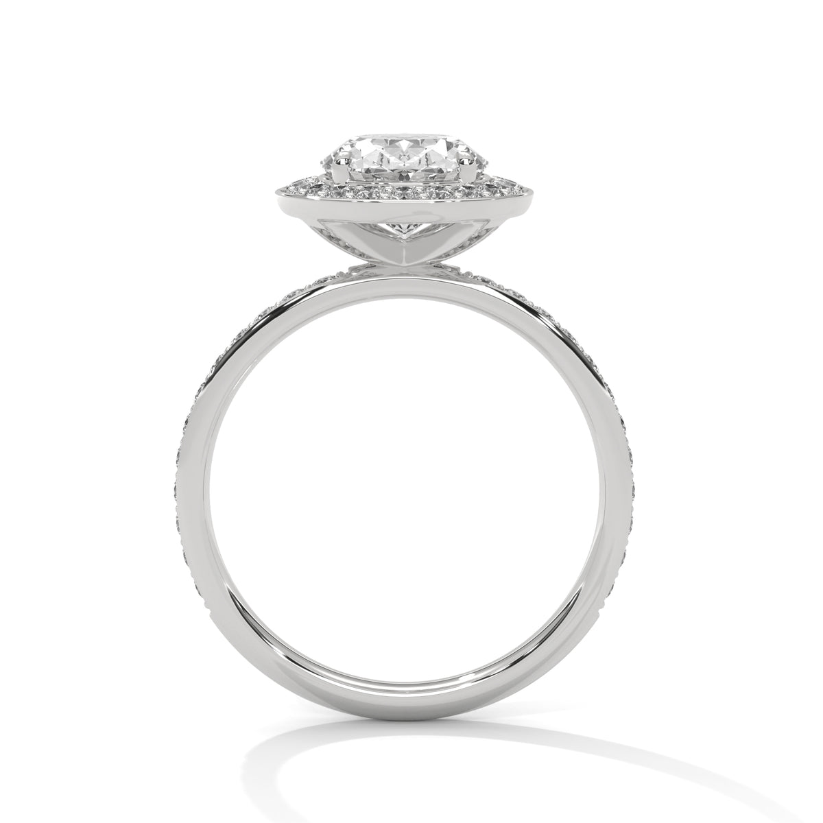 Oval Halo Moissanite Engagement Ring Pavé Band 18K Plating