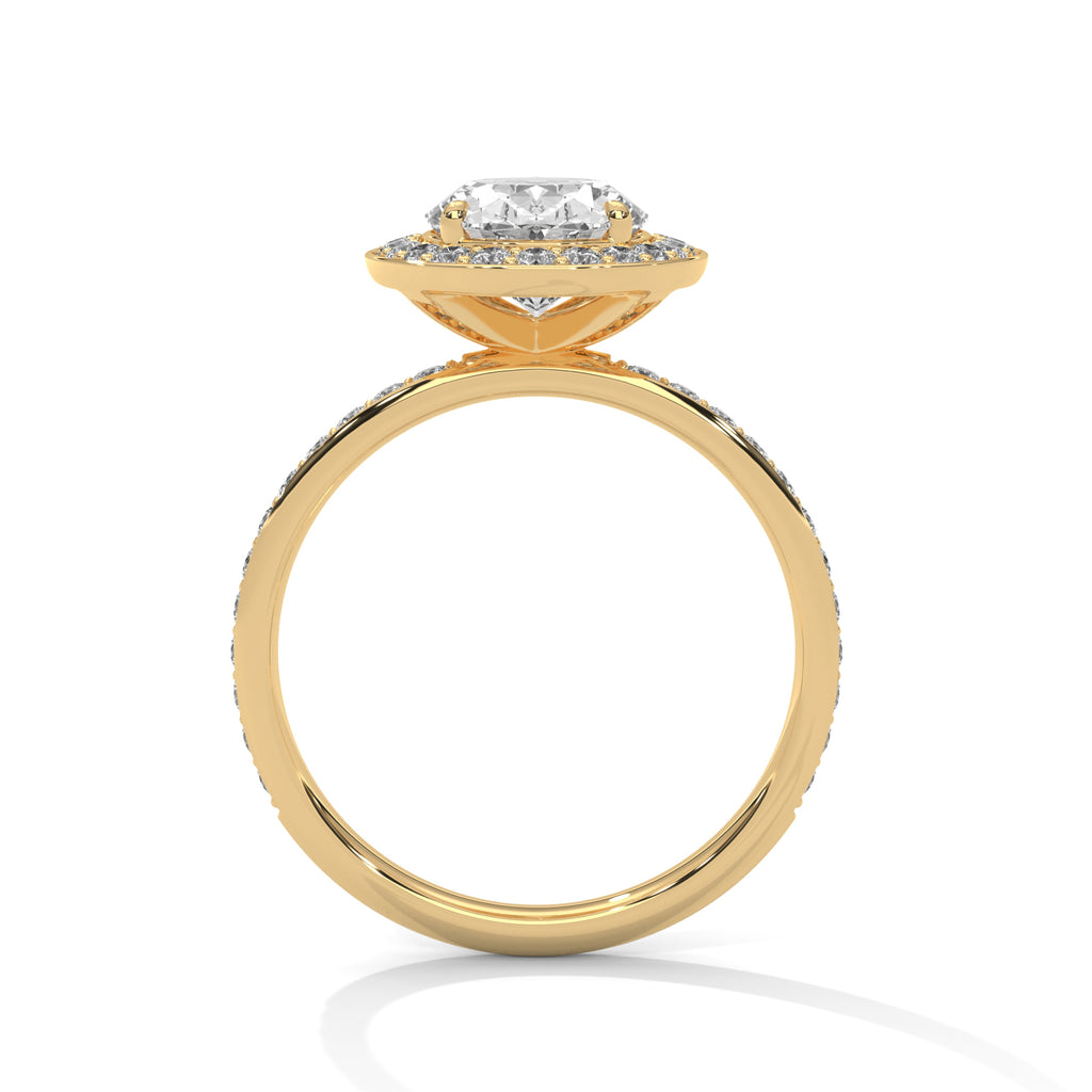 Oval Halo Moissanite Engagement Ring Pavé Band 18K Plating