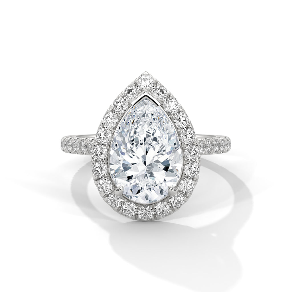 Pear Moissanite Halo Engagement Ring | Pavé Band | 18K Plating