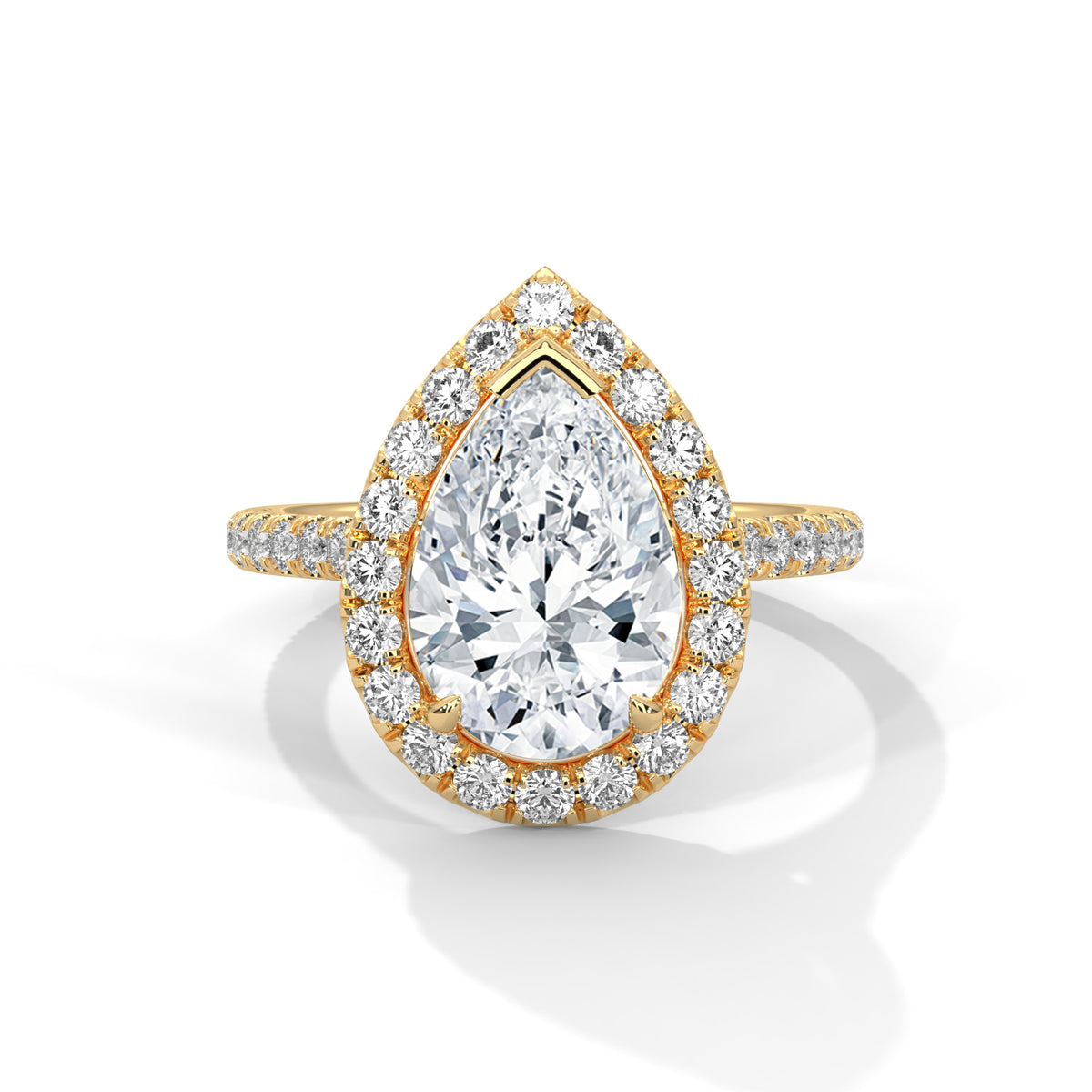 Pear Moissanite Halo Engagement Ring | Pavé Band | 18K Plating