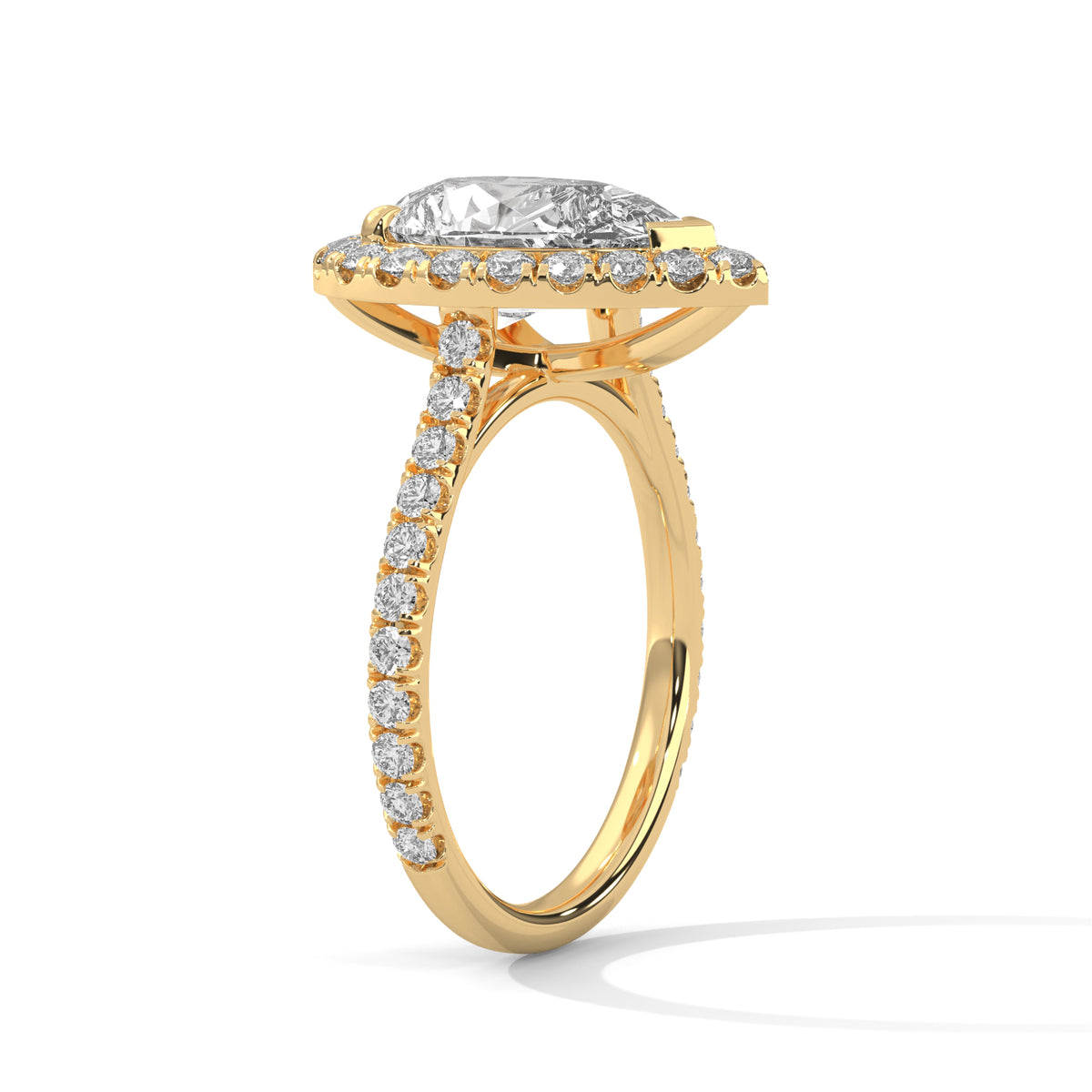 Pear Moissanite Halo Engagement Ring | Pavé Band | 18K Plating
