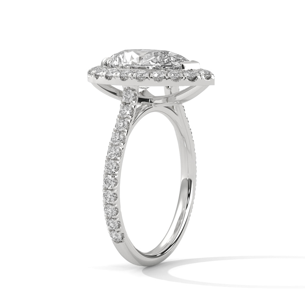 Pear Moissanite Halo Engagement Ring | Pavé Band | 18K Plating