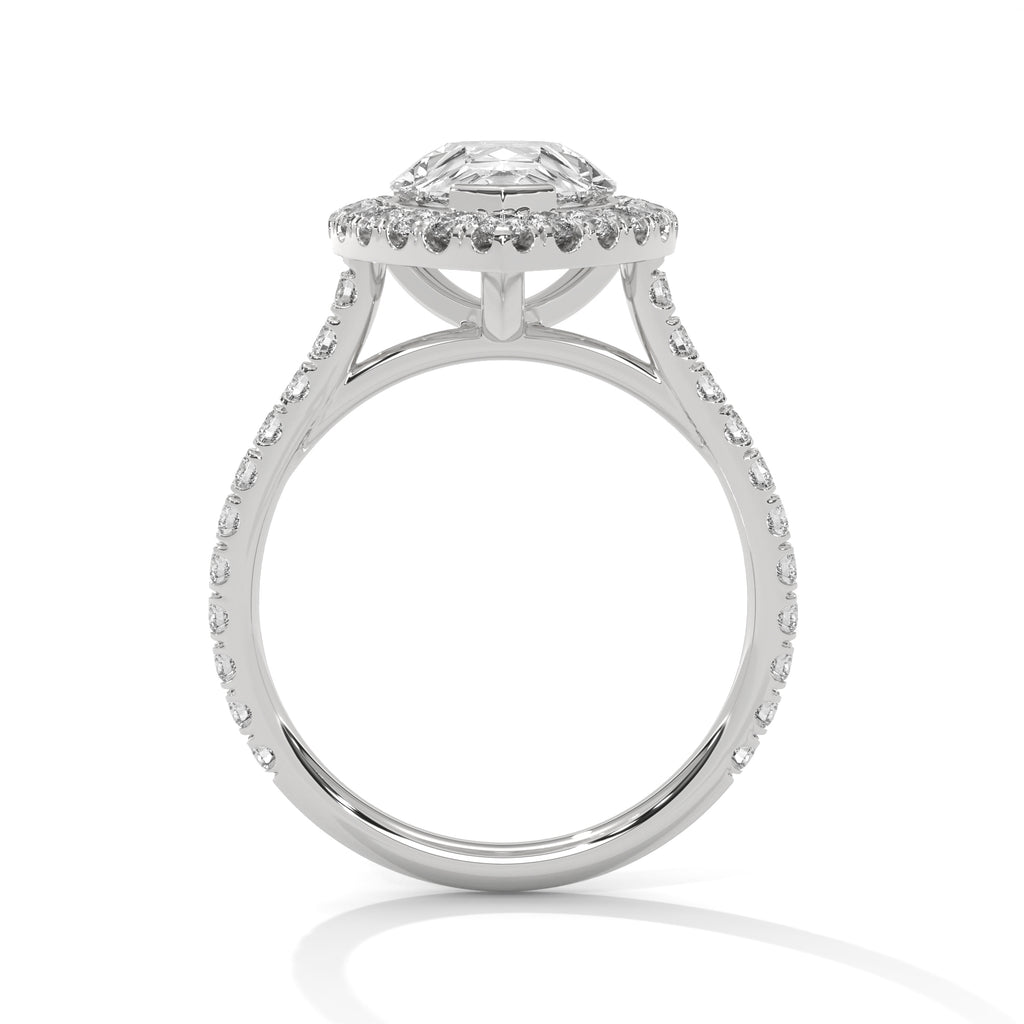 Pear Moissanite Halo Engagement Ring | Pavé Band | 18K Plating