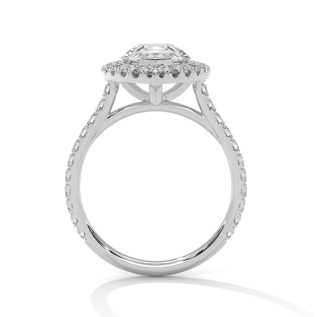 Pear Moissanite Halo Engagement Ring | Pavé Band | 18K Plating