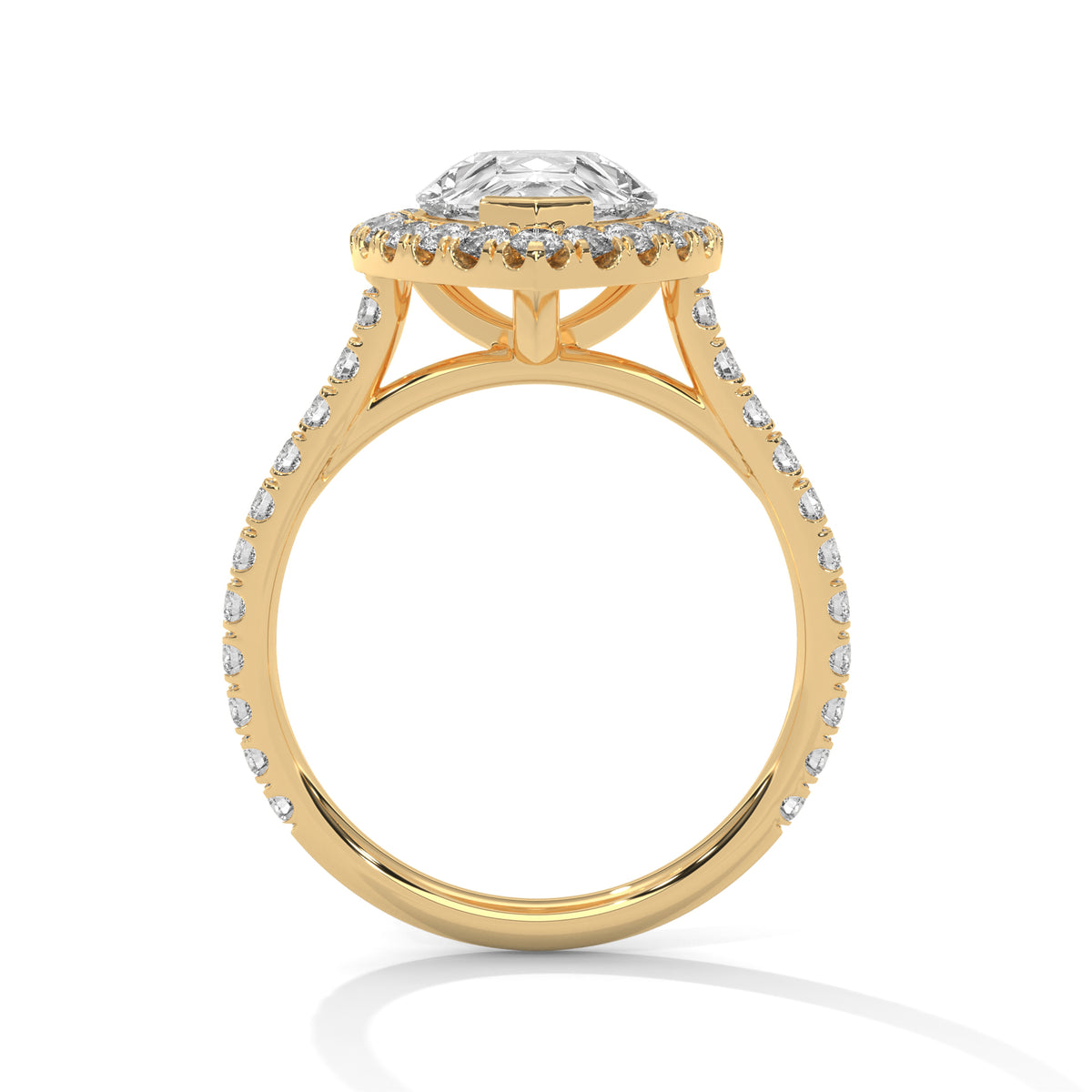 Pear Moissanite Halo Engagement Ring | Pavé Band | 18K Plating