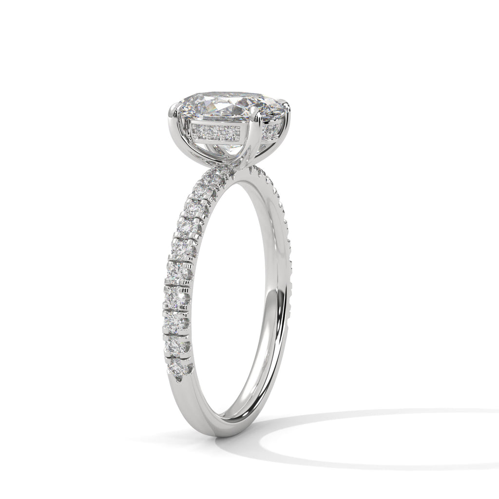 Oval Moissanite Solitaire Ring | 34-Stone Pavé Band | 925 Sterling Silver & 18K Plating
