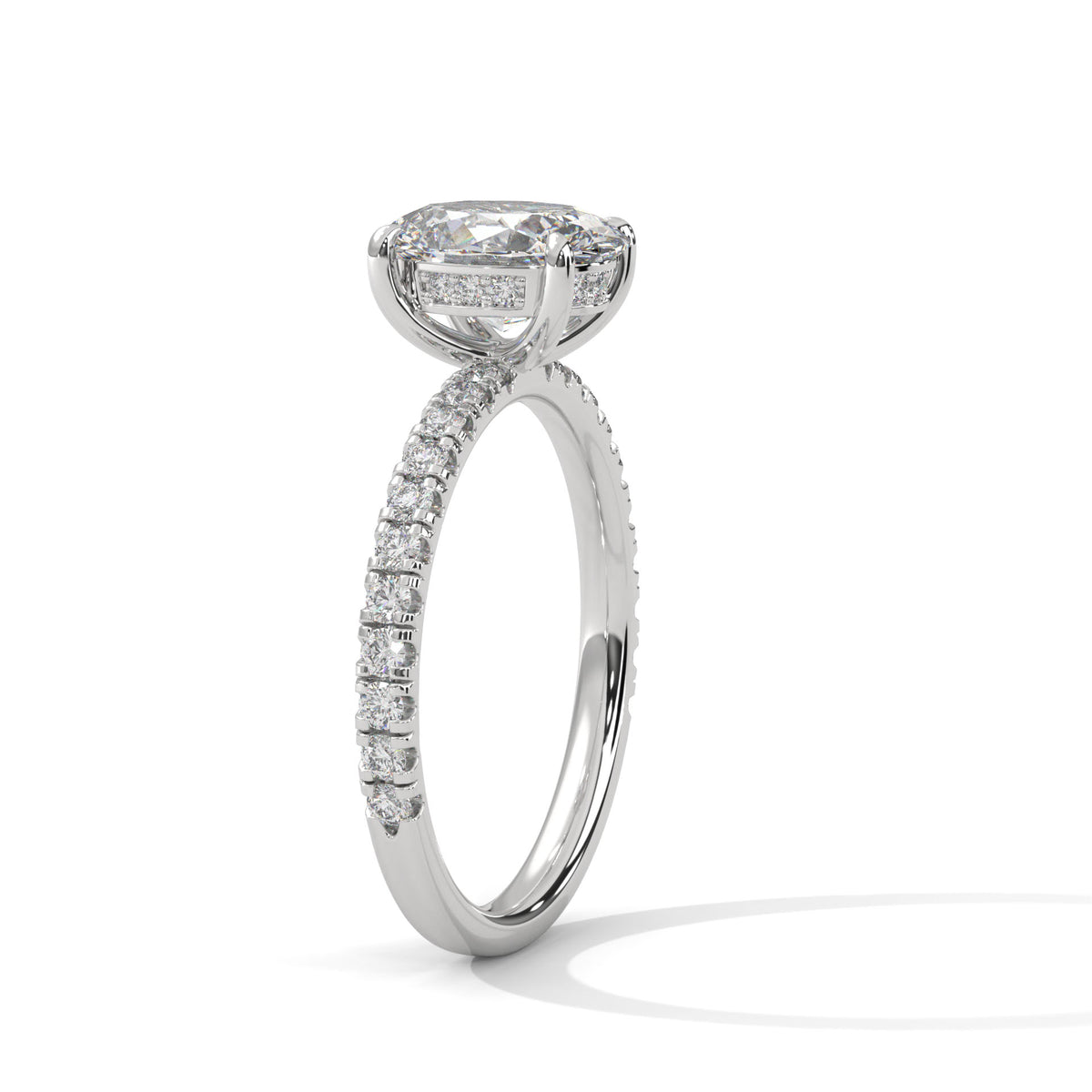 Oval Moissanite Solitaire Ring | 34-Stone Pavé Band | 925 Sterling Silver & 18K Plating