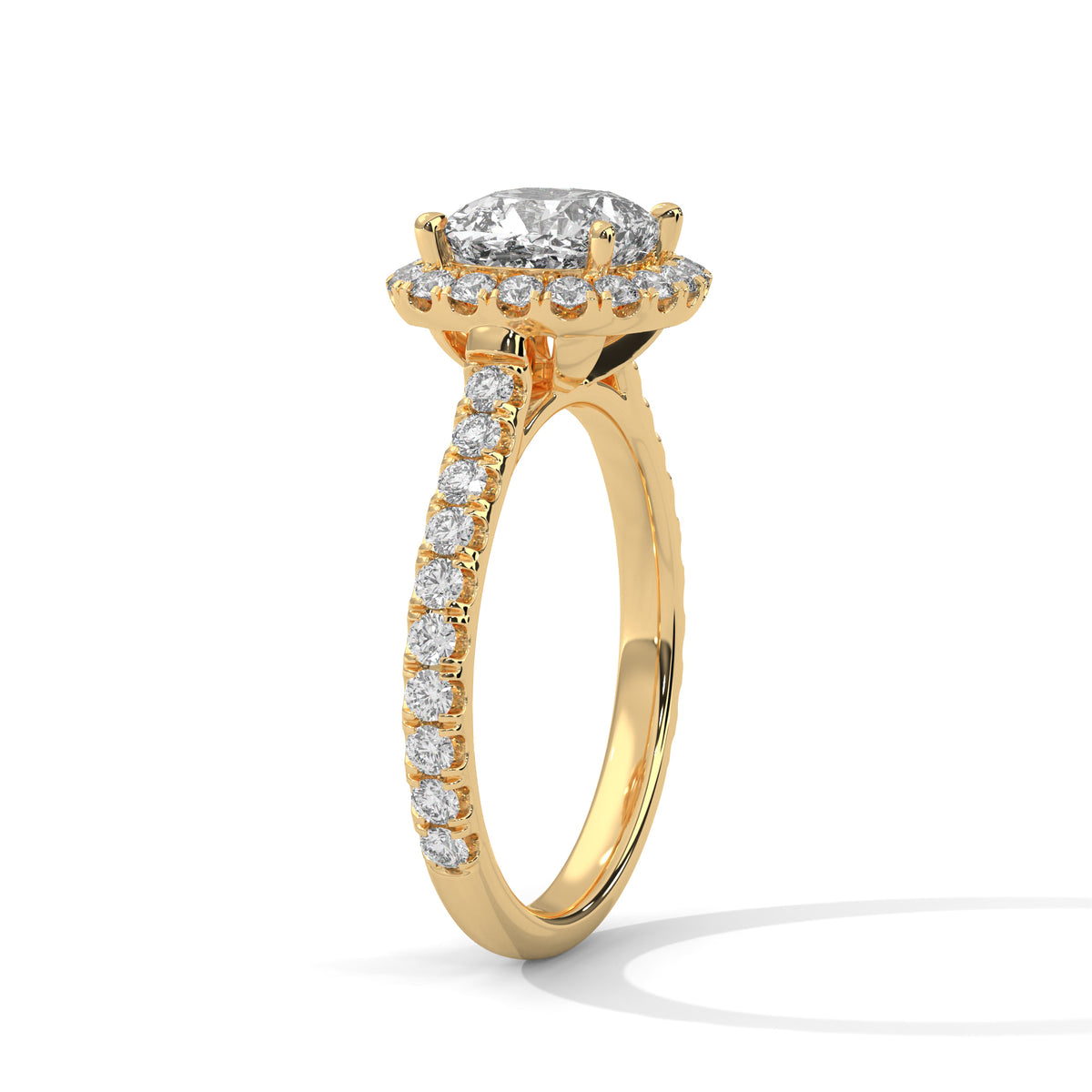 Cushion Cut Halo Moissanite Ring | Pavé Band | 925 Sterling Silver & 18K Plating
