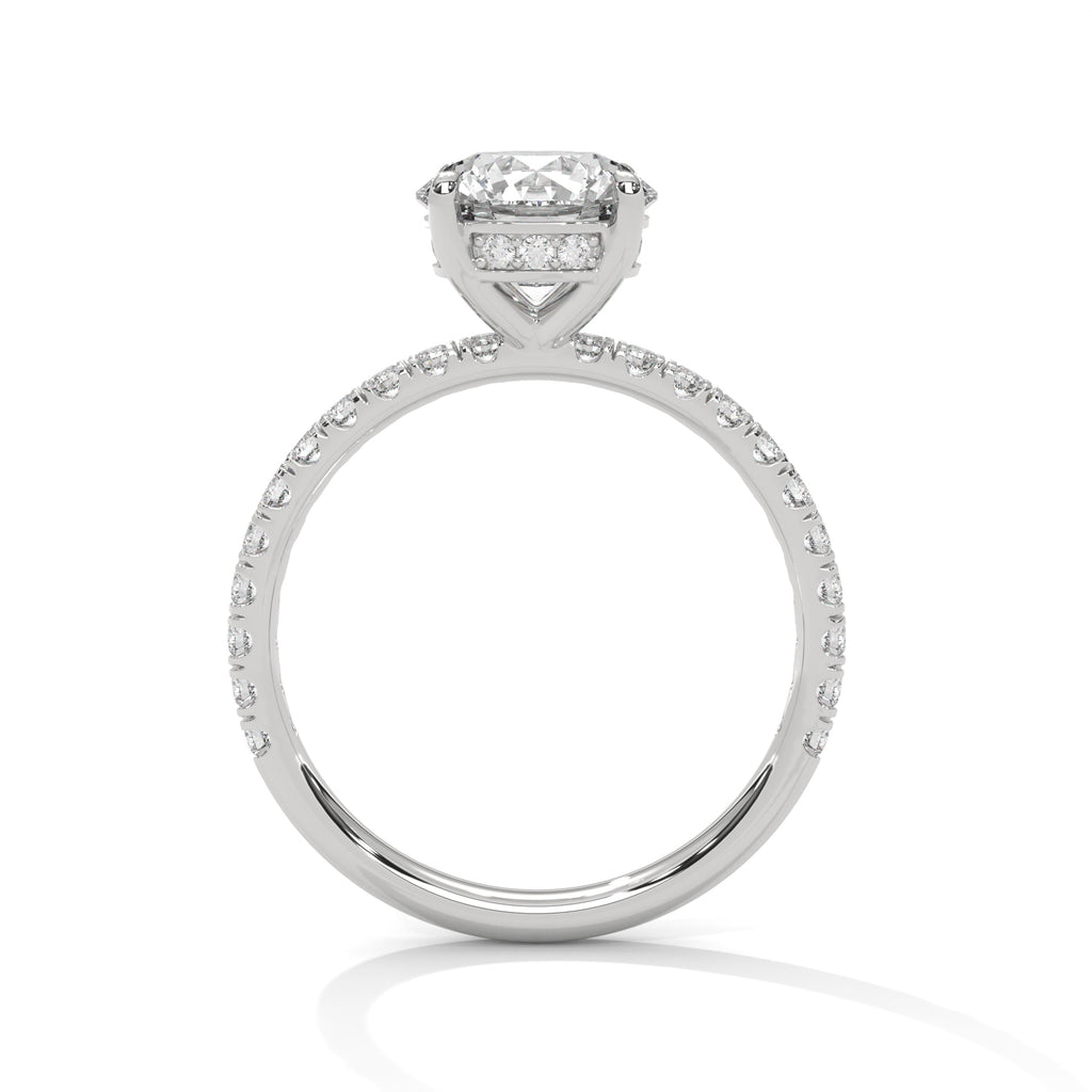 Round Cut Moissanite Solitaire Ring with Pavé Band | 925 Sterling Silver & 18K Plating