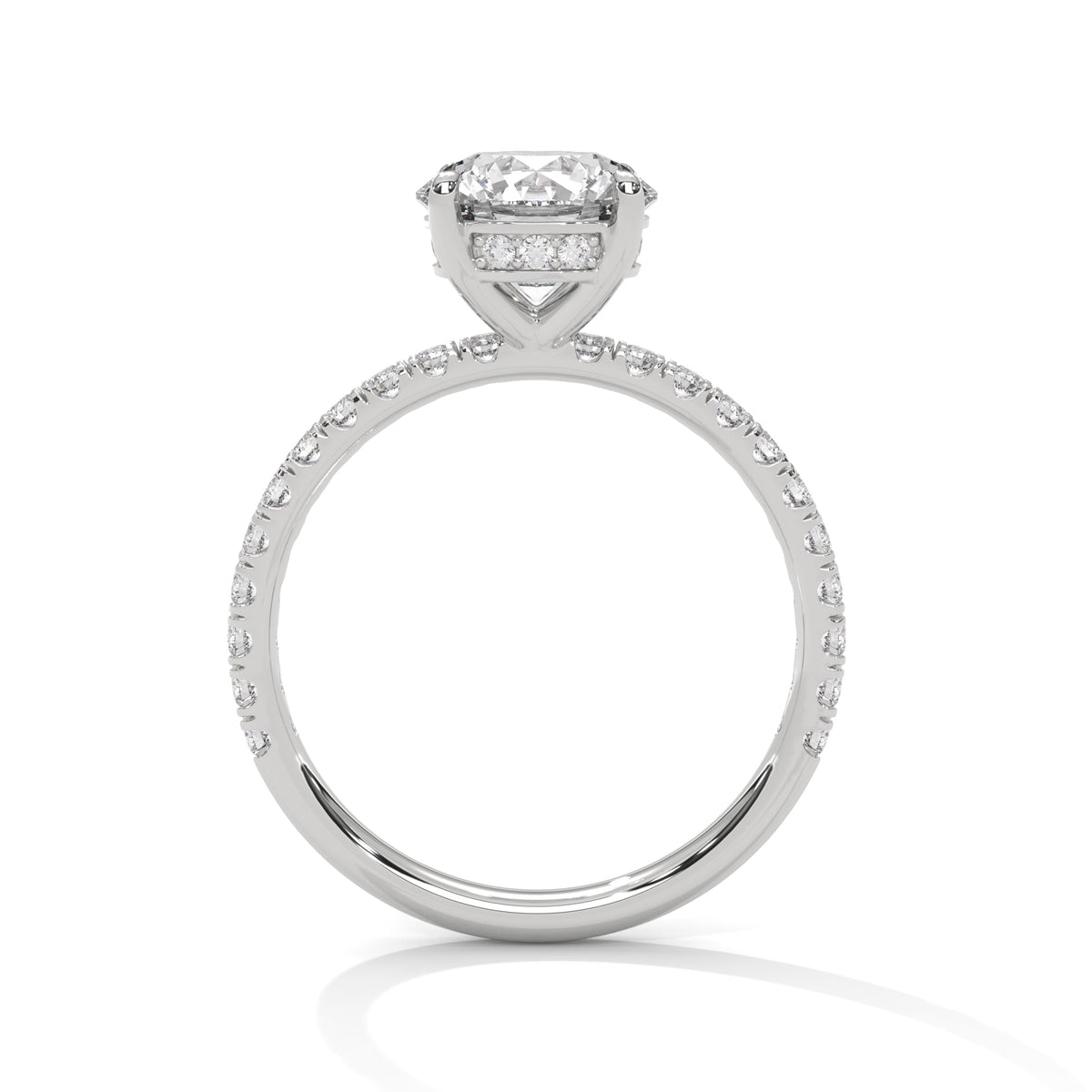 Round Cut Moissanite Solitaire Ring with Pavé Band | 925 Sterling Silver & 18K Plating