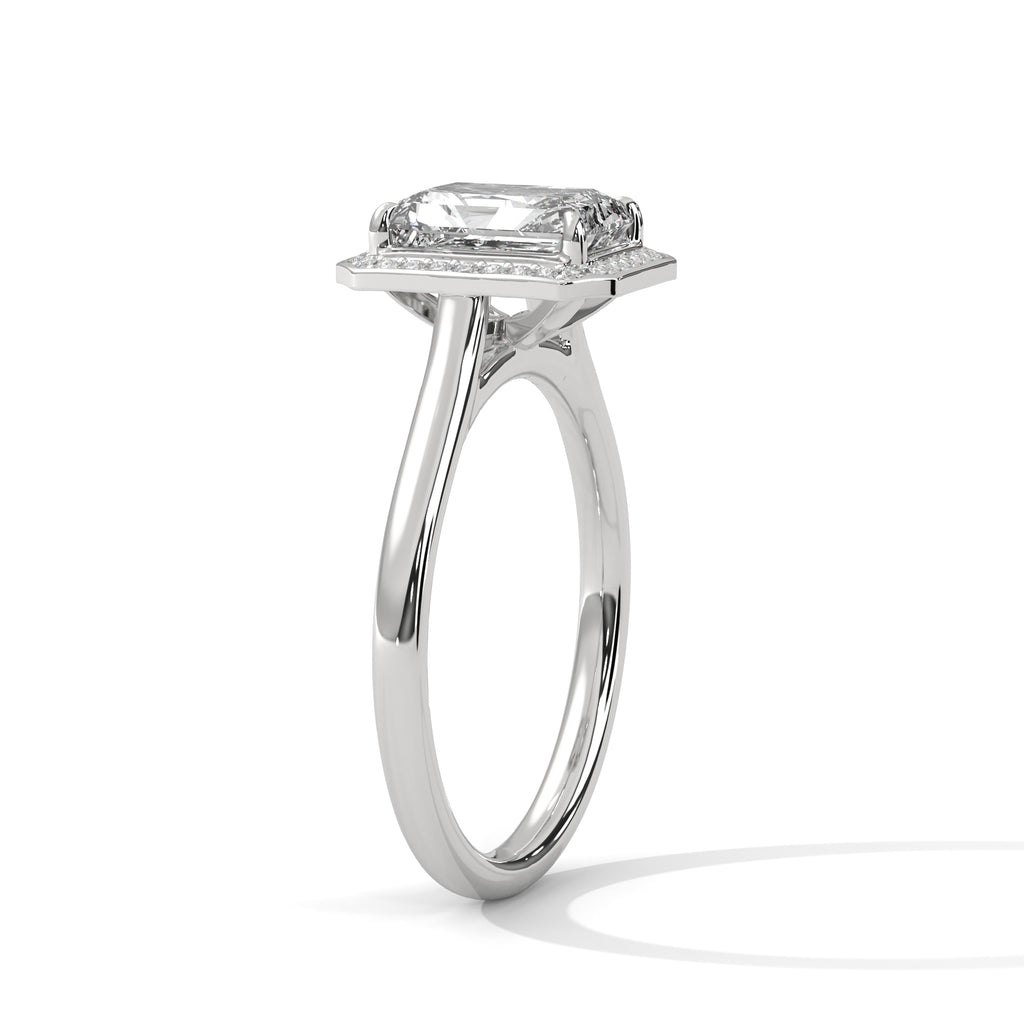 Valencia Emerald Cut Halo Moissanite Engagement Ring