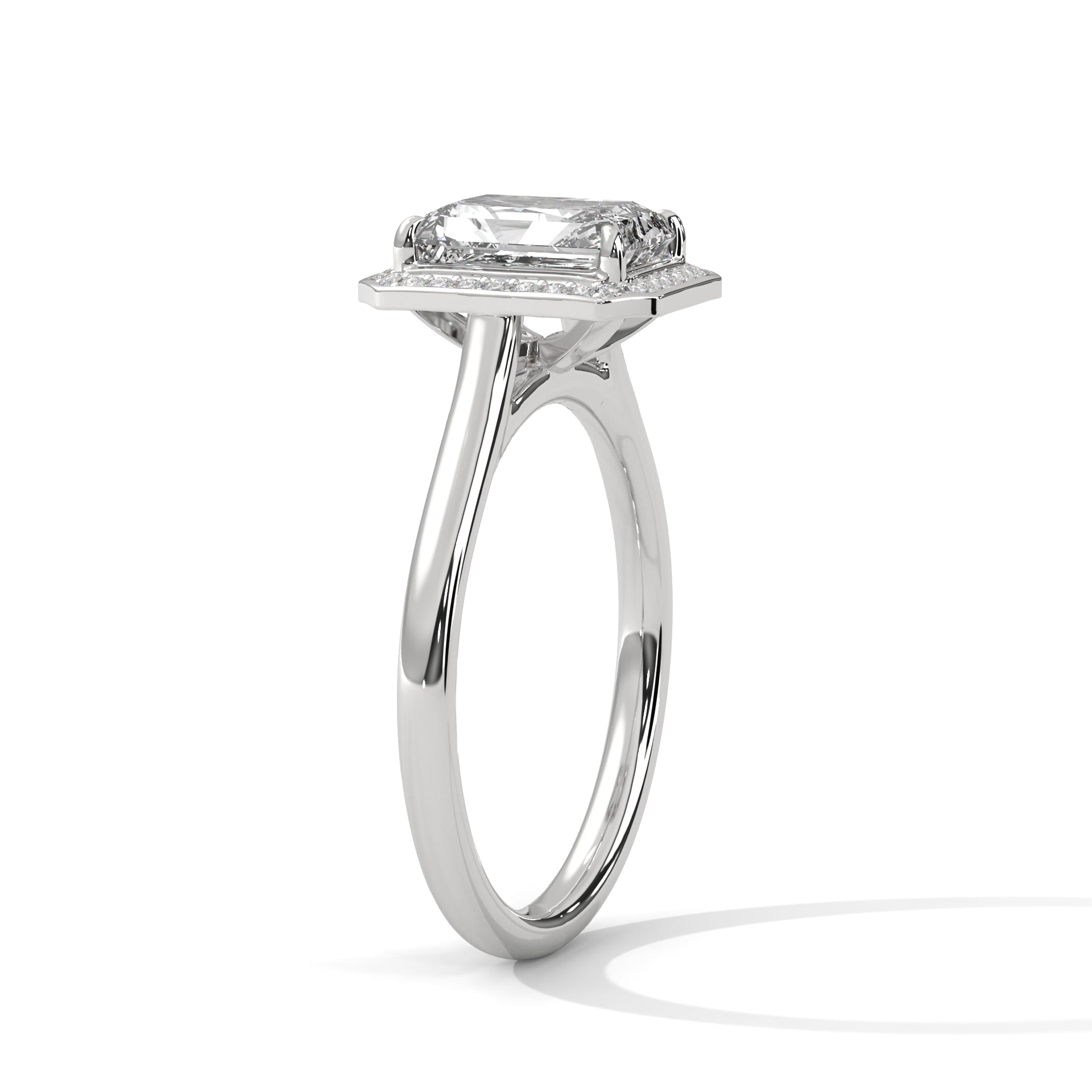 Valencia Emerald Cut Halo Moissanite Engagement Ring