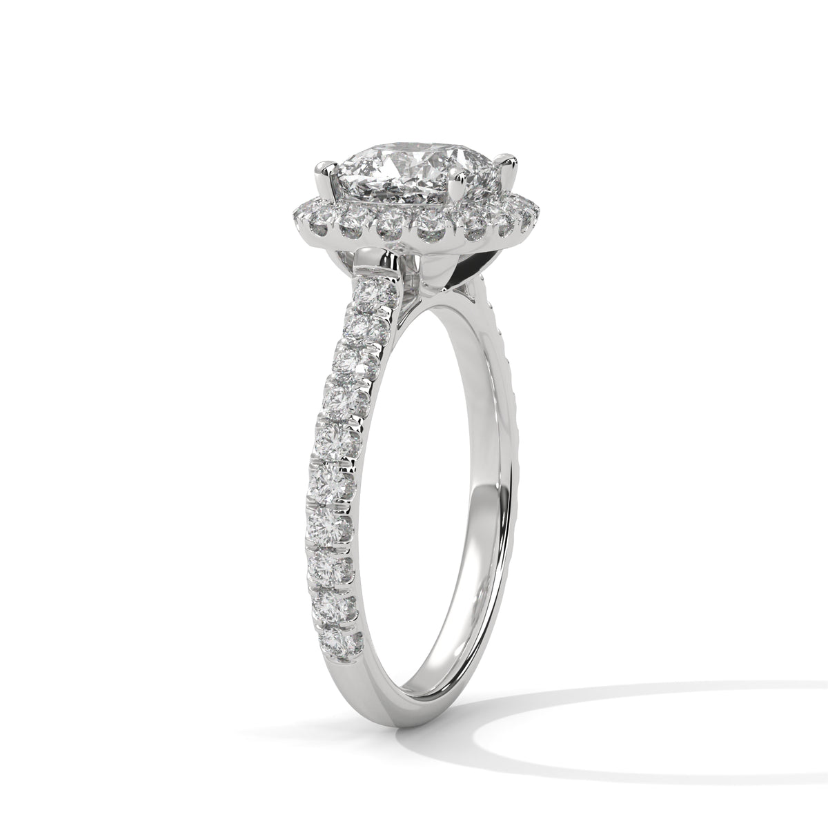 Cushion Cut Halo Moissanite Ring | Pavé Band | 925 Sterling Silver & 18K Plating