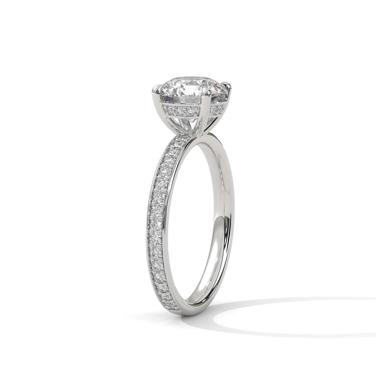 Round Solitaire Pavé Moissanite Engagement Ring | 14K & 18K Gold