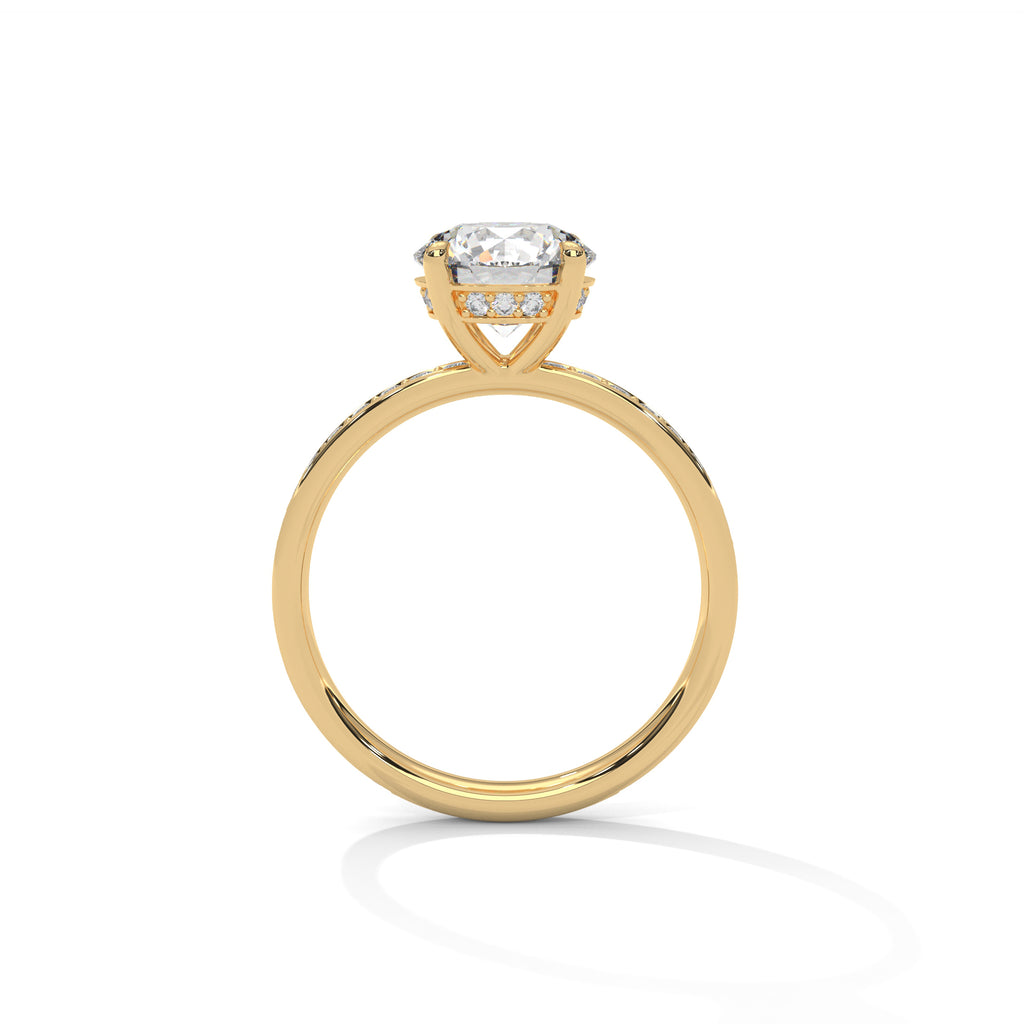 Round Solitaire Pavé Moissanite Engagement Ring | 14K & 18K Gold
