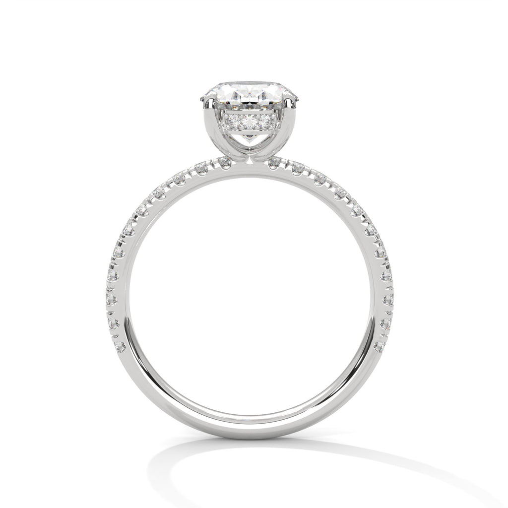 Oval Moissanite Solitaire Ring | 34-Stone Pavé Band | 925 Sterling Silver & 18K Plating