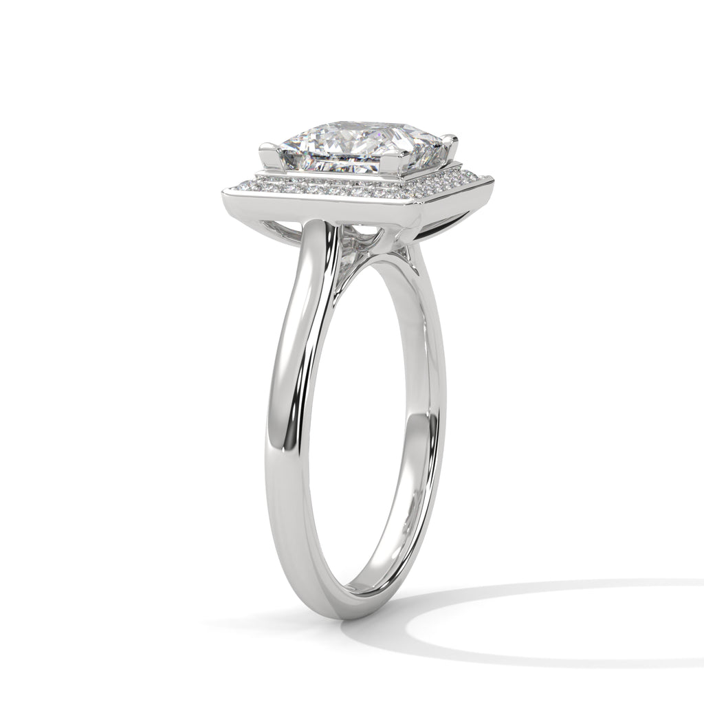 Princess Cut Halo Moissanite luxurious trendy fashionable Engagement Ring Customisation