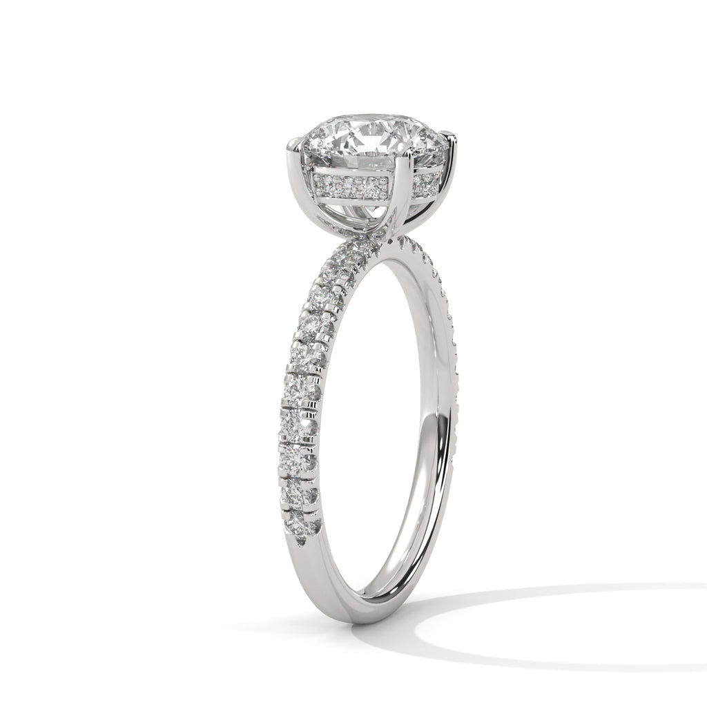 Round Cut Moissanite Solitaire Ring with Pavé Band | 925 Sterling Silver & 18K Plating