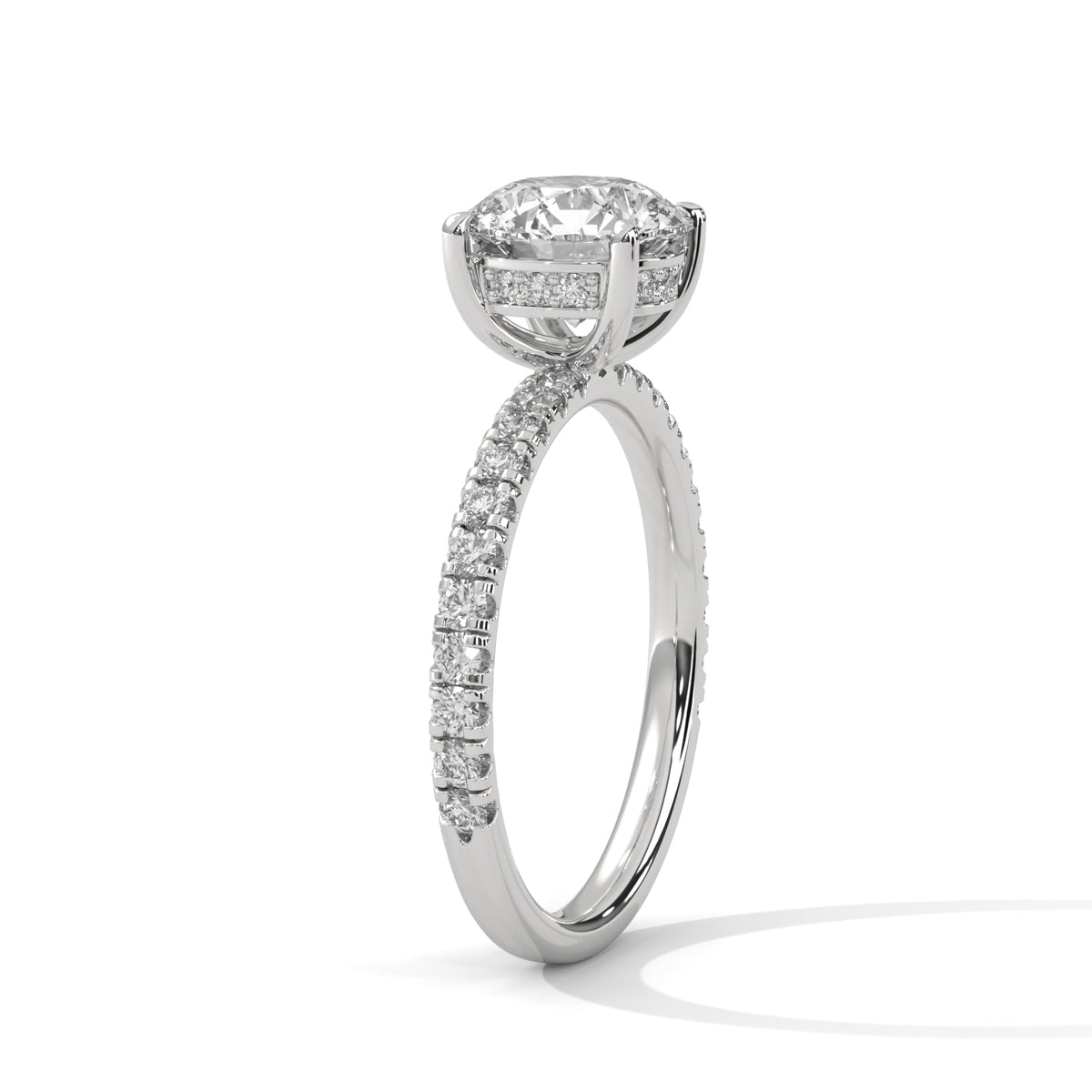 Round Cut Moissanite Solitaire Ring with Pavé Band | 925 Sterling Silver & 18K Plating