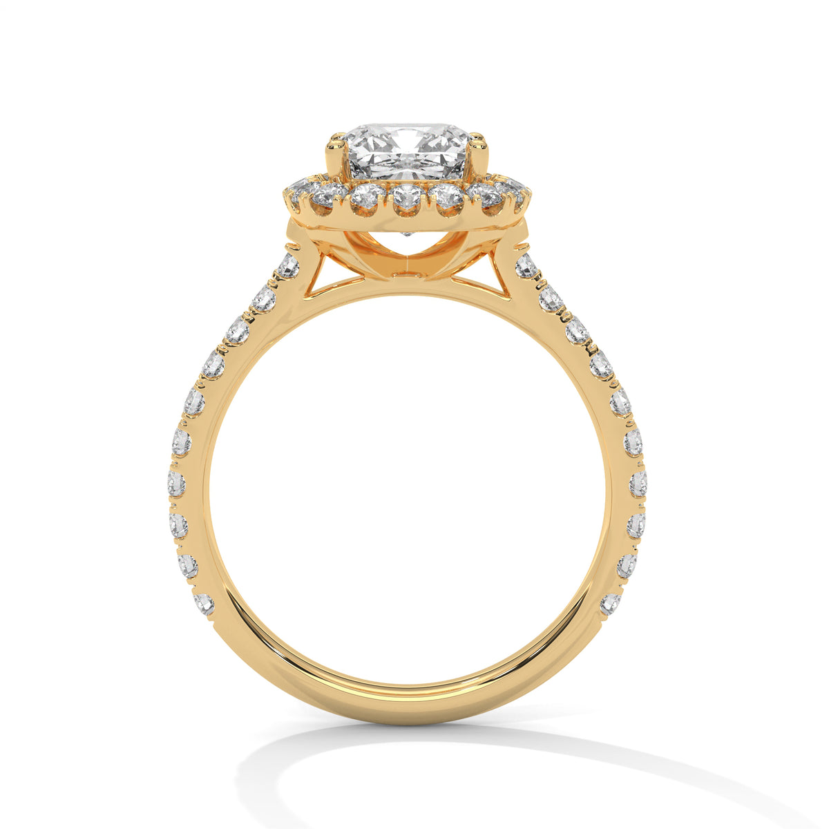 Cushion Cut Halo Moissanite Ring | Pavé Band | 925 Sterling Silver & 18K Plating