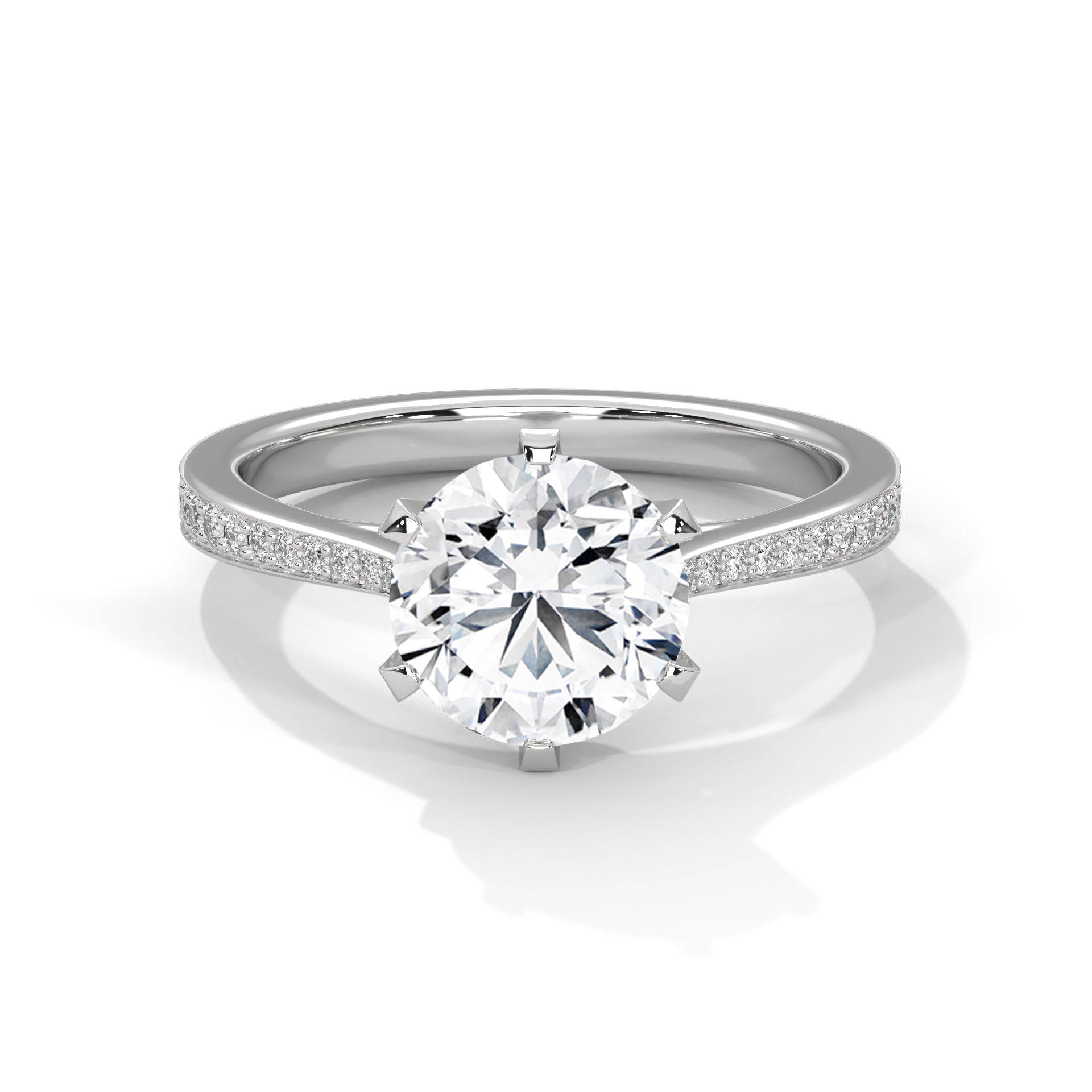 Aurora Six-Prong Pavé Solitaire Engagement Ring