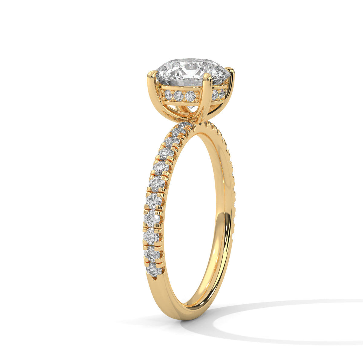 Round Cut Moissanite Solitaire Ring with Pavé Band | 925 Sterling Silver & 18K Plating