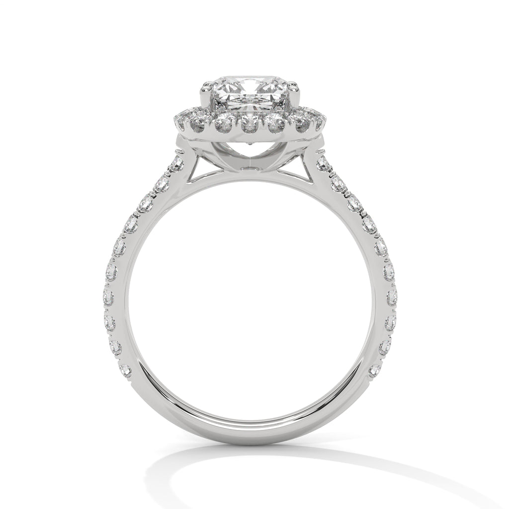 Cushion Cut Halo Moissanite Ring | Pavé Band | 925 Sterling Silver & 18K Plating